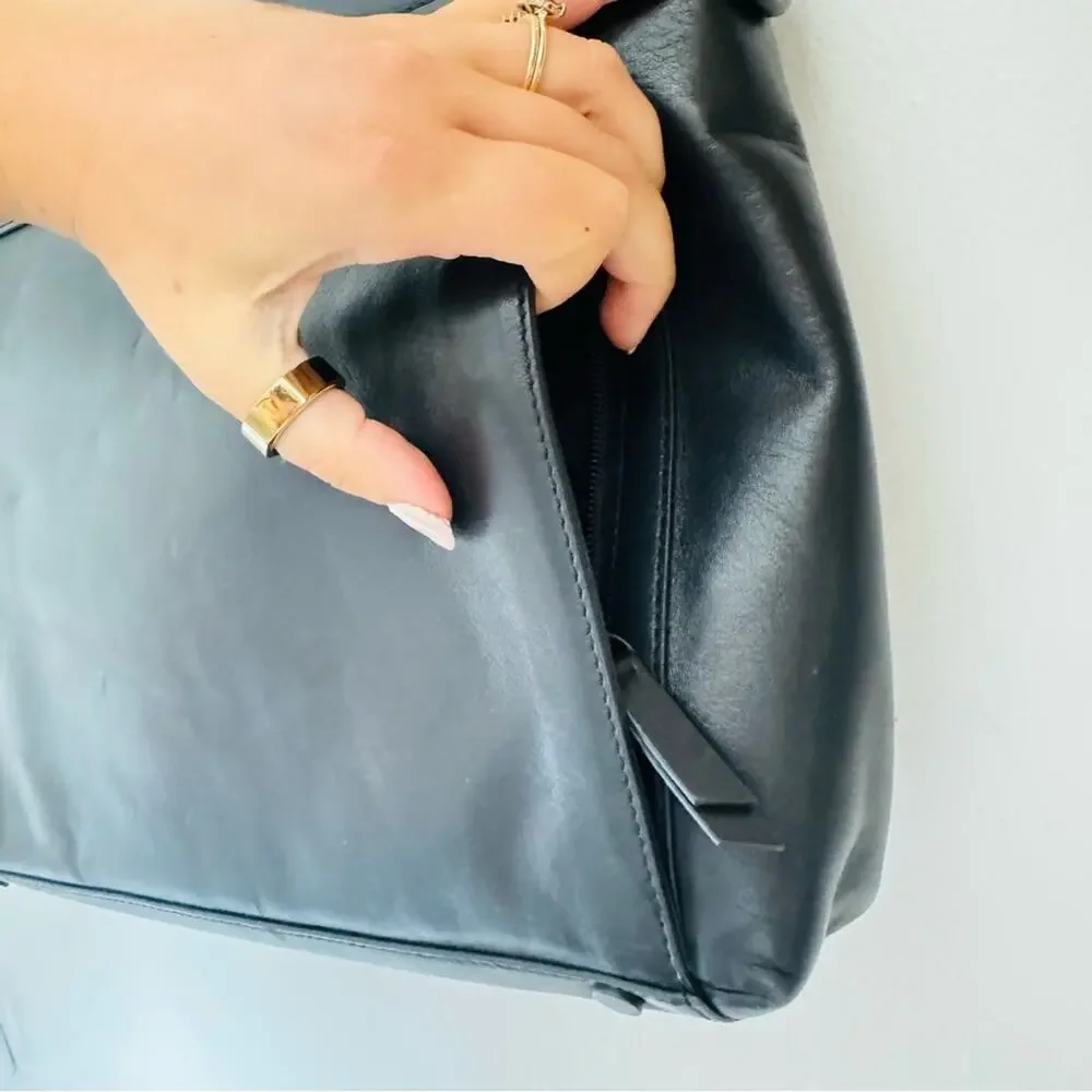 COLE HAAN Black Leather Warner Briefcase Travel Bag Zipper Pocket Laptop Case